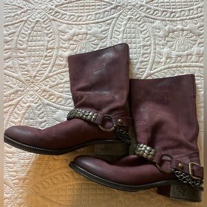 Burgundy Leather Boots with Chain Detail